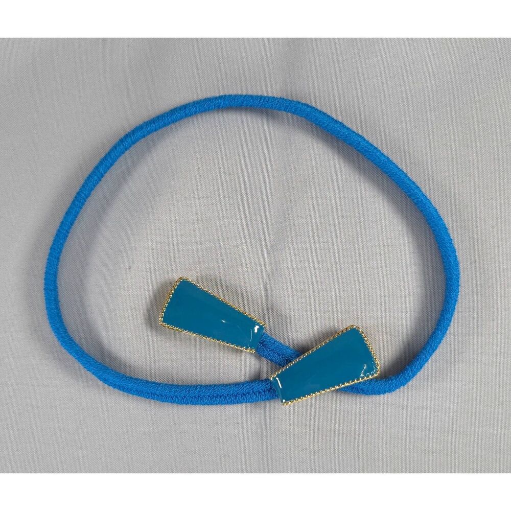 St. John Blue Elastic Bow-Style Accent Belt with Gold Trim